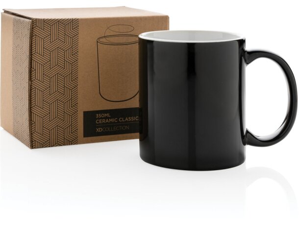 Tazas de cerámica clásica para café matutino 350ml aptas lavavajillas Negro detalle 7