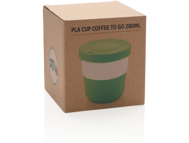 Tazas pla café 280ml sostenibles con agarre de silicona y tapa Verde detalle 36