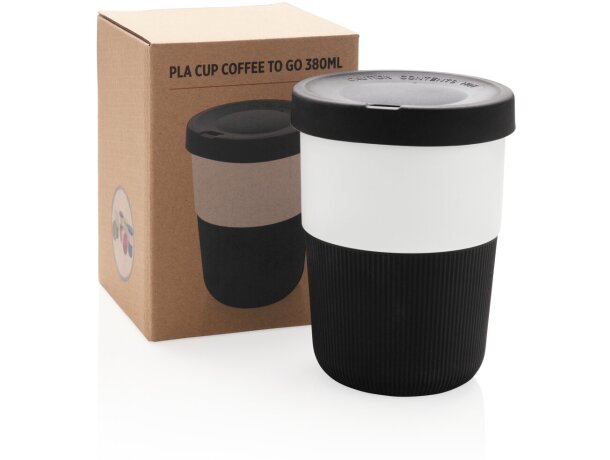 Tazas PLA café 380ml elegantes y sostenibles con agarre de silicona Negro detalle 6