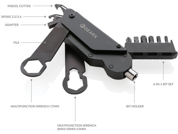 Herramienta para bicicleta gear x con cuerpo de aluminio y acero inoxidable Negro detalle 1