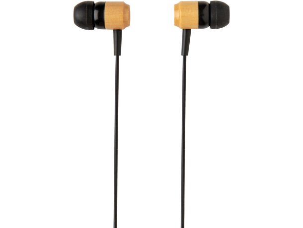 Auriculares promocionales inalámbricos bambú sostenibles con funda eco Marron/negro detalle 1