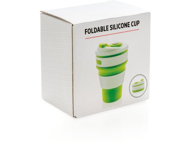 Taza barata publicitaria plegable de silicona 350ml fácil de limpiar Verde detalle 39