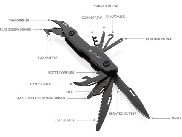 Cuchillo multifuncional Gear X publicitario para empresas Negro detalle 1