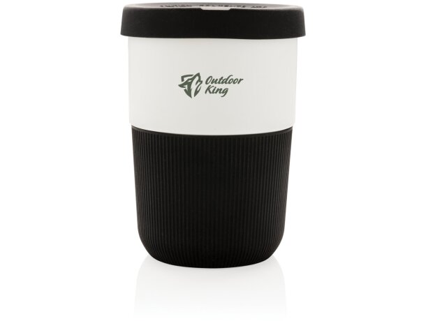 Tazas PLA café 380ml elegantes y sostenibles con agarre de silicona Negro detalle 3