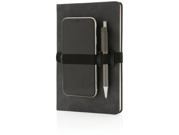 Libretas con banda elastica y soporte para teléfono y bolígrafo Gris detalle 1