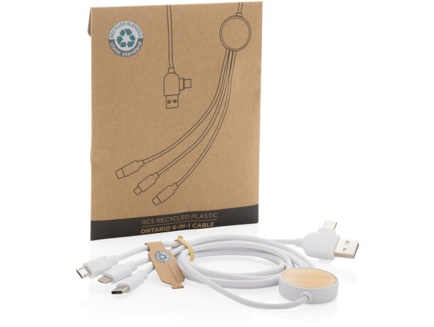 Cargador USB publicitario multicable reciclado 120 cm Blanco detalle 8