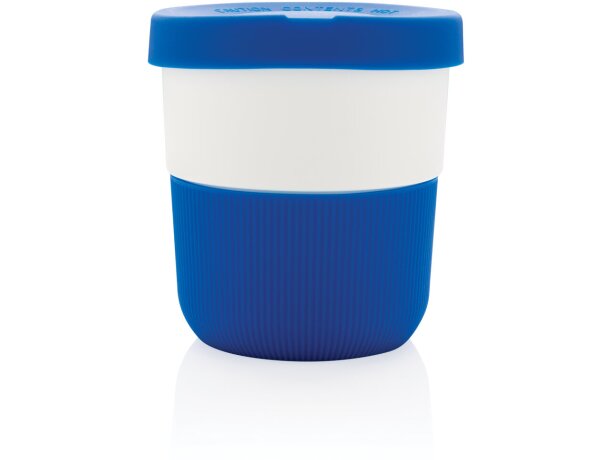 Tazas pla café 280ml sostenibles con agarre de silicona y tapa Azul detalle 22