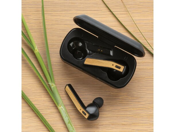 Auriculares bamboo free flow tws con estuche de carga y bt 5.0 Negro detalle 4