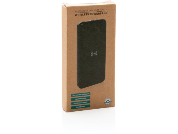 Powerbank inalámbrico 8.000 mAh de plástico reciclado certificado RCS Negro detalle 12