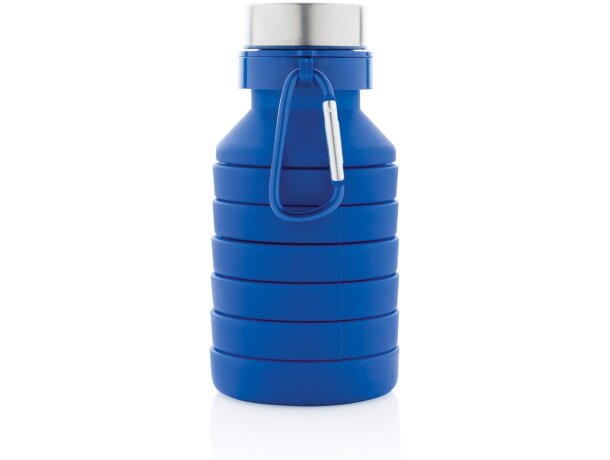 Botella de silicona plegable antigoteo con tapa personalizada azul