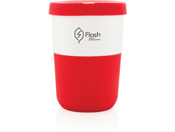 Tazas PLA café 380ml elegantes y sostenibles con agarre de silicona Rojo detalle 17