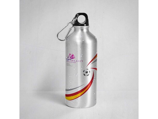 Botella de aluminio 500 ml brillante con mosquetón personalizada barato