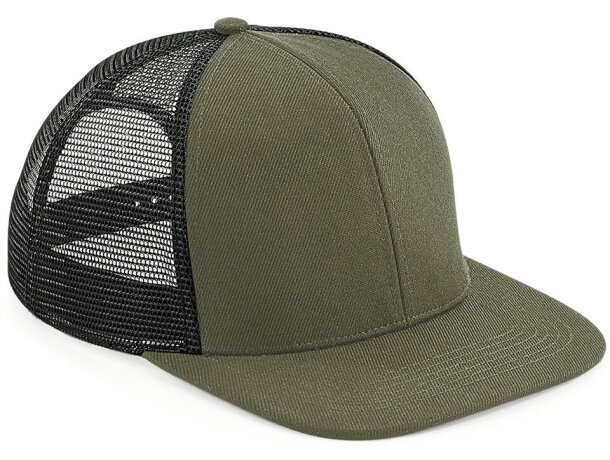 Gorra plana con paneles de malla y visera ajustable retro Verde oliva/negro detalle 2