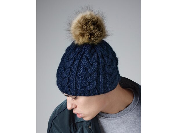 Gorros de lana unisex con pompón extraíble y fácil lavado Marino detalle 2