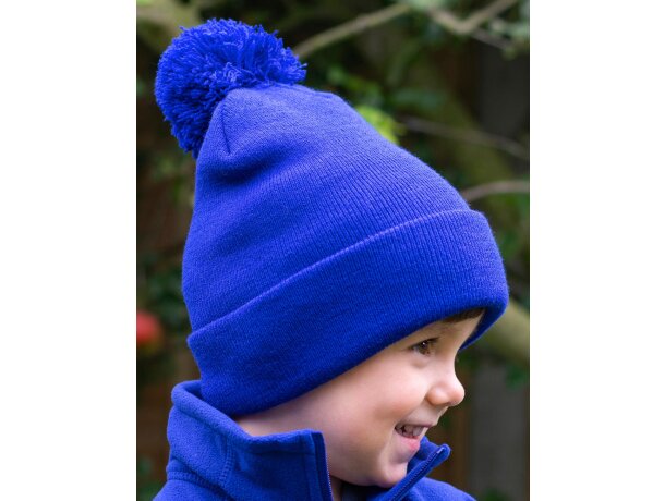 Gorros de lana con pompón niño tejido doble grosor 340 g/m² Azul royal detalle 1