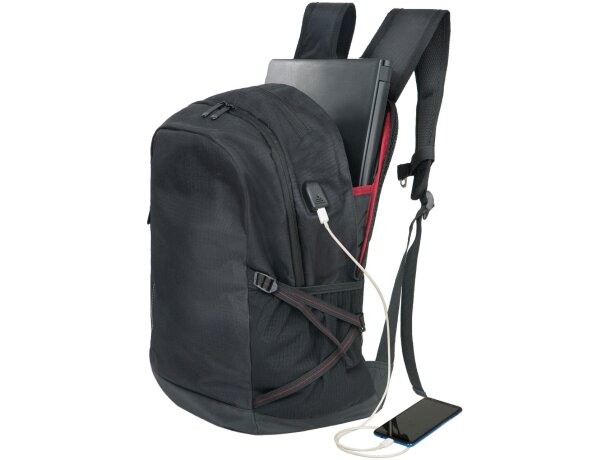 Mochilas para pc portátil leipzig Daily con conector USB y antirrobo Negro/negro detalle 3