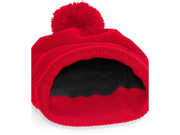 Gorros de lana Snowstar térmicos con forro micropolar y pompón Rojo clasico detalle 5