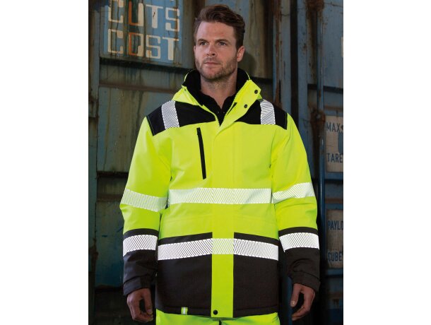 Chaquetas alta visibilidad impermeables con poliéster 200 g/m2 Amarillo fluorescente/negro detalle 4