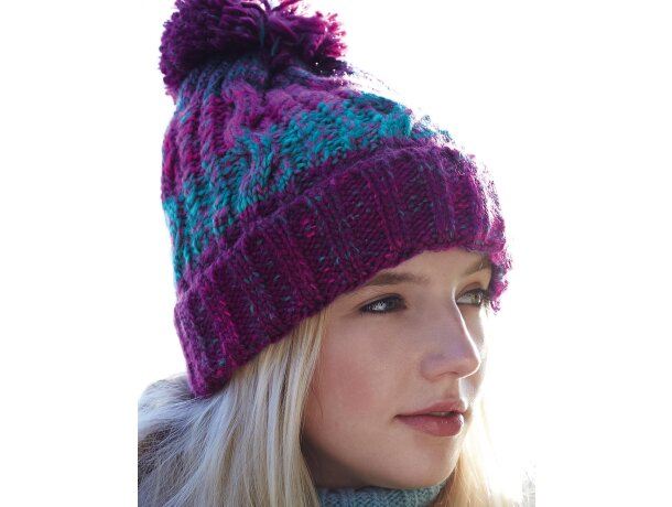 Gorro de lana personalizado muy cálido con banda térmica y pompón Rosa dubarry detalle 6