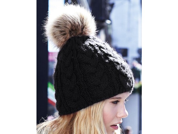 Gorros de lana unisex con pompón extraíble y fácil lavado Negro detalle 1