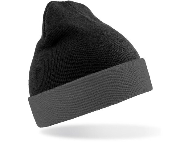 Gorro de lana con logo negro reciclado 340 g/m² doble grosor tacto suave detalle 1