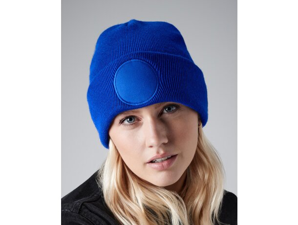 Gorros de lana con doble capa y parche redondo de algodón decorativo Azul royal brillante detalle 2