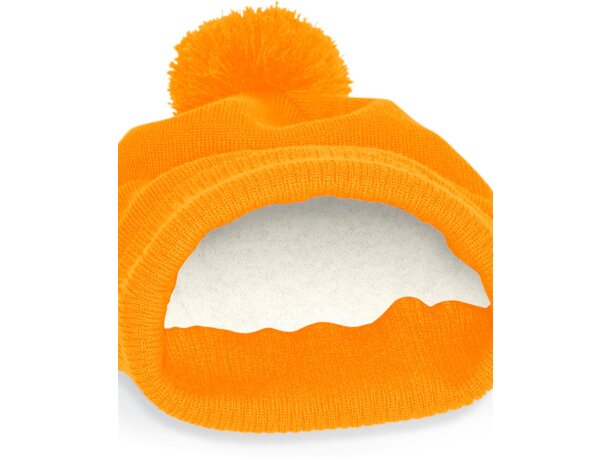 Gorros de lana Snowstar térmicos con forro micropolar y pompón Naranja fluor detalle 6