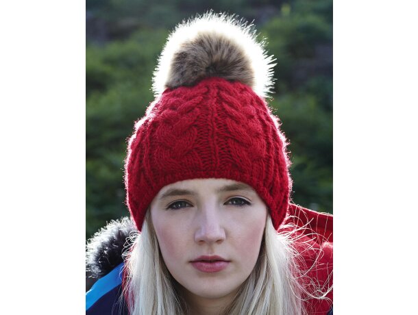 Gorros de lana unisex con pompón extraíble y fácil lavado Rojo clasico detalle 3