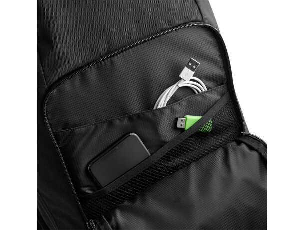 Mochilas para portátil personalizadas de poliéster tejido trenzado Pitch Black Negro detalle 2