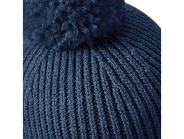 Gorros de lana canalé con pompón y etiqueta extraíble Acero azul detalle 1