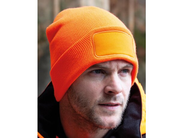 Gorro de lana publicitario grueso 340 g/m² 100% polacrílico tacto suave Naranja fluor detalle 2