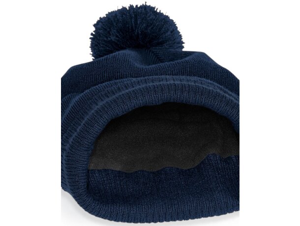 Gorros de lana Snowstar térmicos con forro micropolar y pompón Marino francés detalle 3