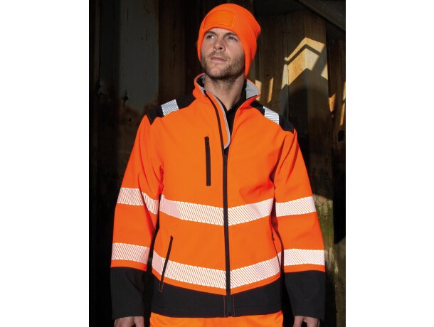 Chaquetas alta visibilidad impermeables poliéster 310 g/m2 Naranja fluorescente/negro detalle 1