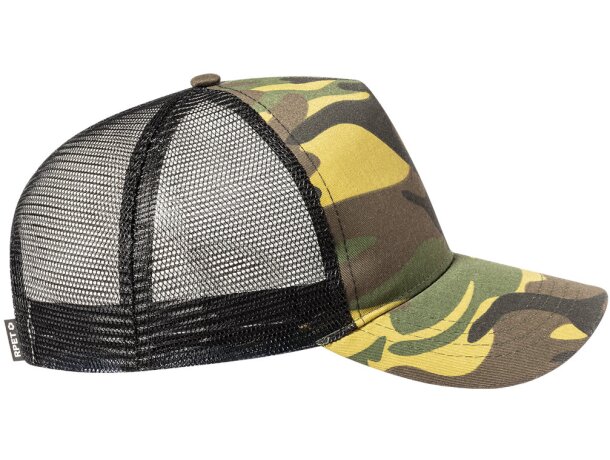 Gorras trucker para empresas Pamper RPET 5 paneles cierre ajustable camuflaje sostenible detalle 4