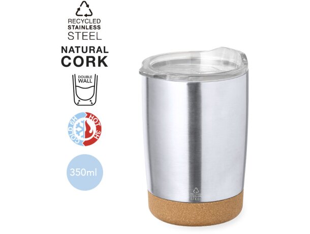 Vasos térmicos Sarski de acero reciclado 350ml con base de corcho natural detalle 1