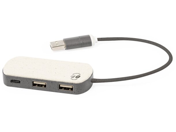 Hub USB con Nylox fibra de café 2.0 dual USB/Tipo C 3 puertos sostenibles detalle 3