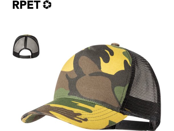 Gorras trucker para empresas Pamper RPET 5 paneles cierre ajustable camuflaje sostenible detalle 1