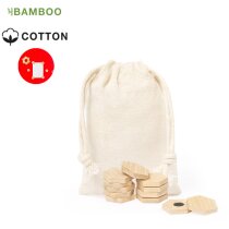 Imanes de bambú Lirix set de 12 piezas pentagonales en bolsa de algodón