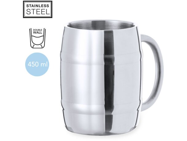 Taza vintage original Solara de acero inox 450ml con asa en forma de barril detalle 1