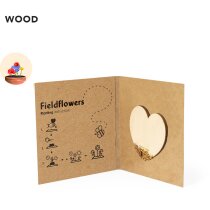 Maceta promocional Liani corazón de semillas en madera natural y cartón reciclado