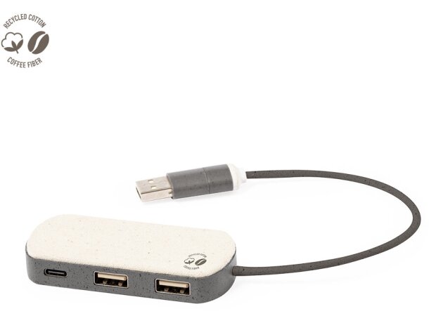 Hub USB con Nylox fibra de café 2.0 dual USB/Tipo C 3 puertos sostenibles detalle 2