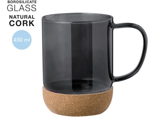 Tazas de cristal Saryne de borosilicato con corcho y capacidad de 450ml detalle 1