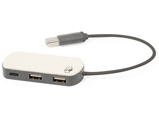 Hub USB con Nylox fibra de café 2.0 dual USB/Tipo C 3 puertos sostenibles detalle 5