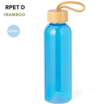 Botella personalizada Tournax de 650ml en RPET con tapón de bambú y cordón