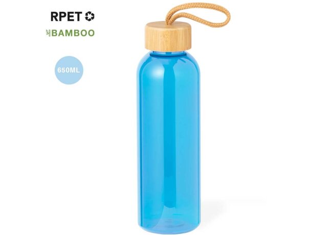 Botella con tapón de rosca de bambú y cordón trenzado rPET 650ml Tournax detalle 1