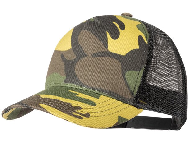 Gorras trucker para empresas Pamper RPET 5 paneles cierre ajustable camuflaje sostenible detalle 2