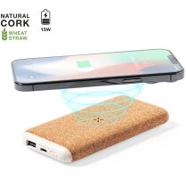 Powerbank de corcho y caña de trigo Limerick con carga inalámbrica 15W