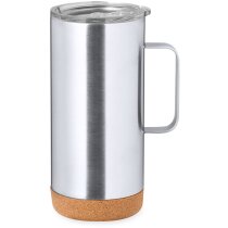 Tazas termicas Frilan de acero reciclado con tapa dosificadora y base corcho 450ml