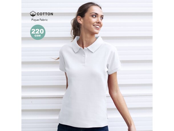 Polos de mujer Koupan blanco 100% algodón 220 g/m2 tallas S a XXL detalle 1