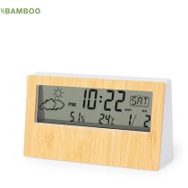 Estación meteorológica para publicidad Roamer bambú sensor temperatura humedad calendario alarma